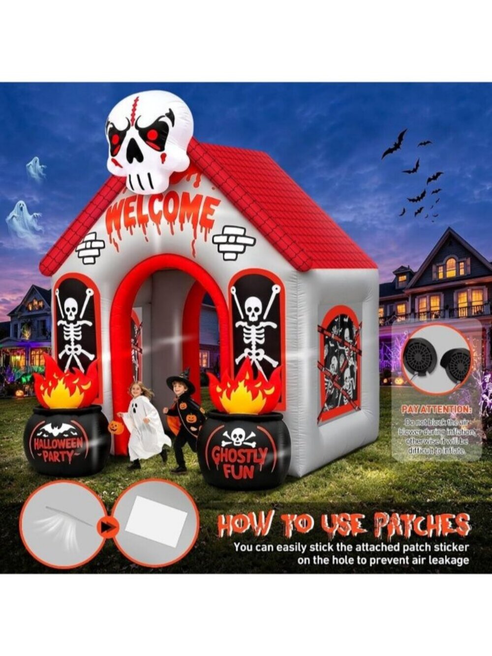 12FT Halloween Skeleton Arch Inflatables Archway Ghost Red Black Skeleton House - Picture 5 of 7